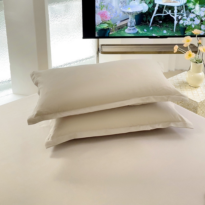 91家纺网 家纺一手货源 找家纺  楠沐家纺 2025新款纯色亲肤芦荟棉水洗棉床笠 浅驼