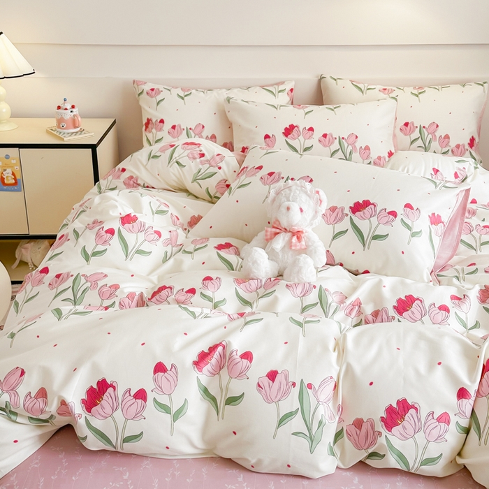 91家纺网 家纺一手货源 找家纺 呗旺鹿 2024新款小清新全棉纯棉四件套欣然花开