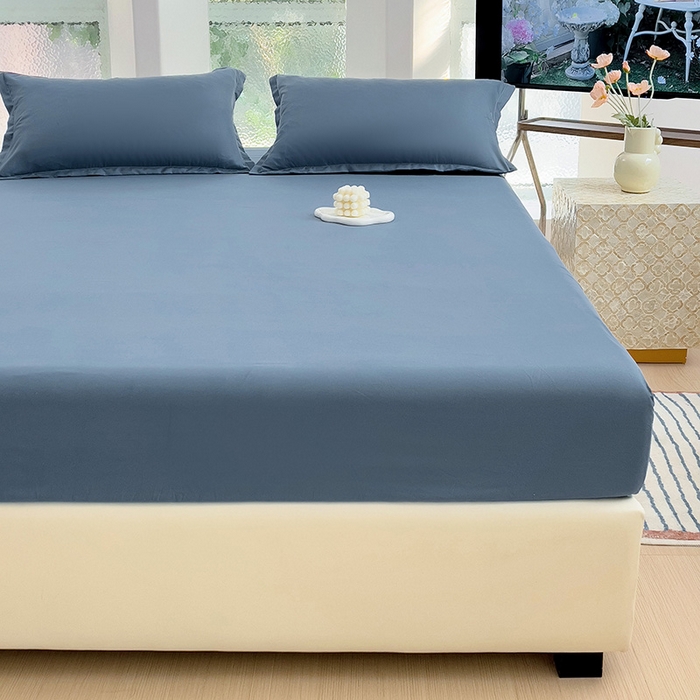 91家纺网 家纺一手货源 找家纺  楠沐家纺 2025新款纯色亲肤芦荟棉水洗棉床笠 深蓝