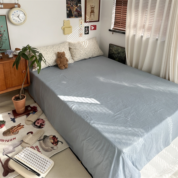 91家纺网 家纺一手货源 找家纺 恋恋三季 2024新款全棉单品床笠床单 全棉斜纹-丹宁蓝