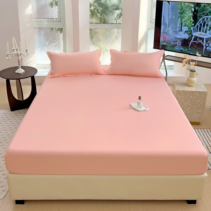 91家纺网 家纺一手货源 找家纺  楠沐家纺 2025新款纯色亲肤芦荟棉水洗棉床笠 浅玉