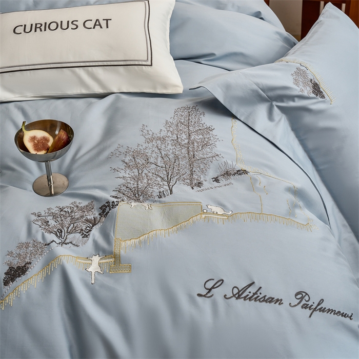 91家纺网 家纺一手货源 找家纺 （总）云胡 2024新款精工刺绣四件套-可瑞猫