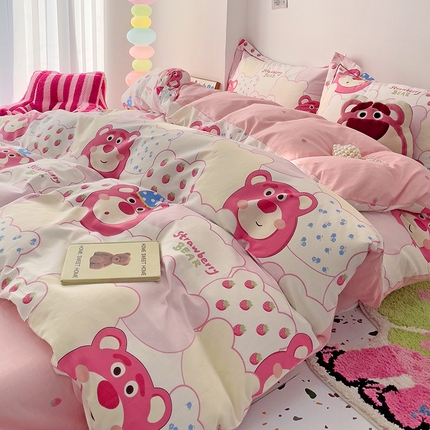 91家纺网 家纺一手货源 找家纺 （总）乐童 2024新款直播爆款13070纯棉印花吊边款一字绣四件套