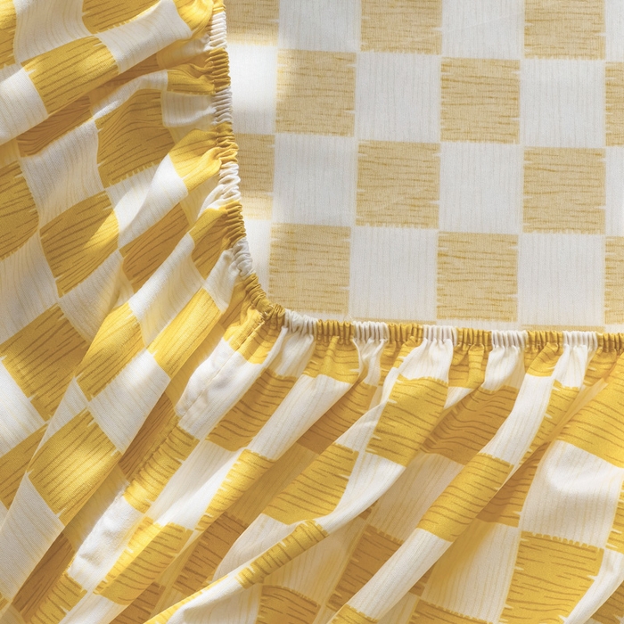 91家纺网 家纺一手货源 找家纺  楠沐家纺 2025新款印花亲肤芦荟棉水洗棉床笠 波浪纹-黄