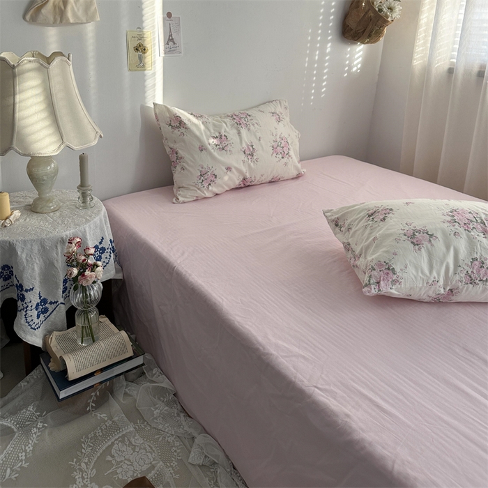 91家纺网 家纺一手货源 找家纺 恋恋三季 2024新款全棉单品床笠床单 全棉斜纹-baby粉