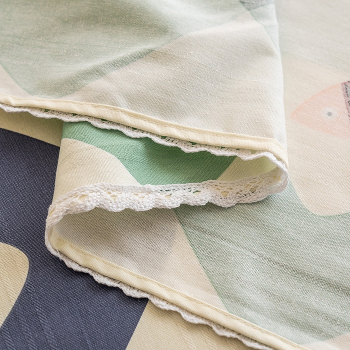 91家纺网 家纺一手货源 找家纺 首爱家纺 2025新款花边老粗布印花床单系列套件 卡通鱼恋