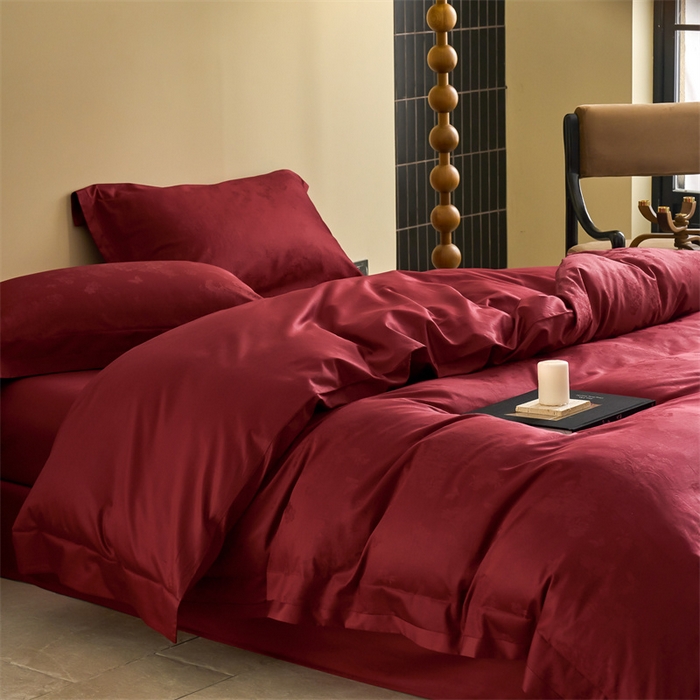 91家纺网 家纺一手货源 找家纺 （总）云胡 2024新款50s双股长绒棉四件套-蝶恋佳人红