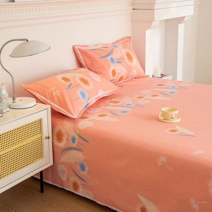 91家纺网 家纺一手货源 找家纺 首爱家纺 2025新款花边老粗布印花床单系列套件 蒲影花香