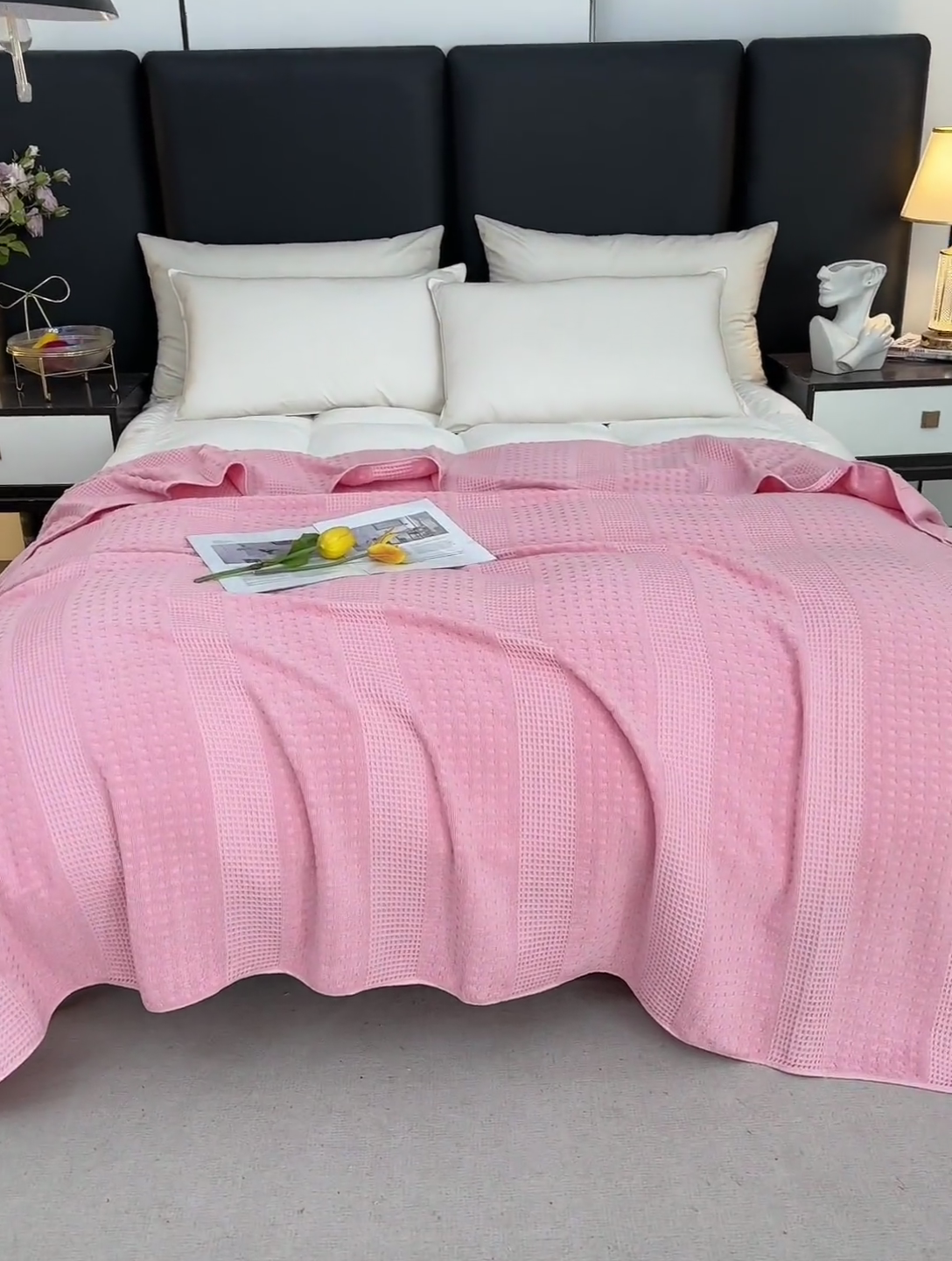 91家纺网 家纺一手货源 找家纺 雯雨家纺 2024老式怀旧A类纯棉毛巾被 蜂窝粉