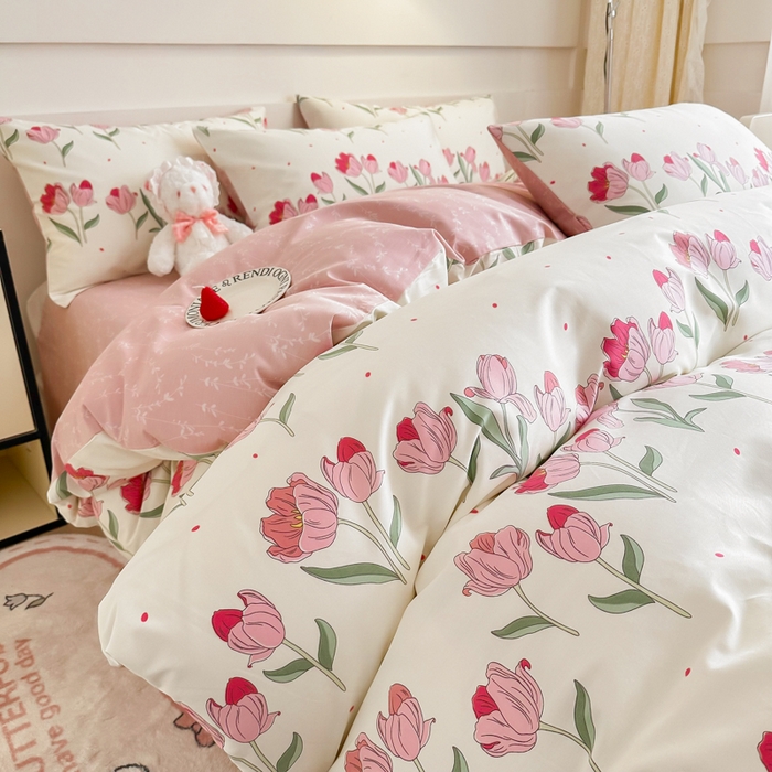 91家纺网 家纺一手货源 找家纺 呗旺鹿 2024新款小清新全棉纯棉四件套欣然花开