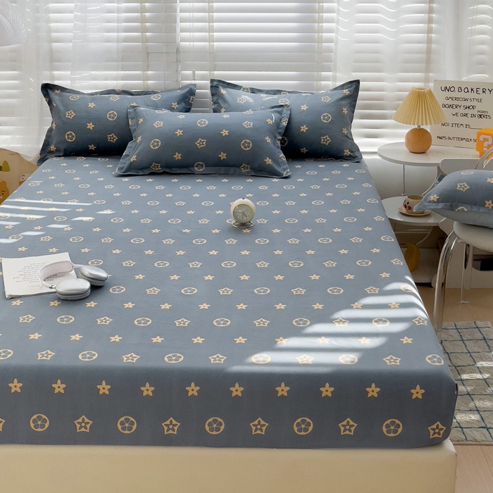 91家纺网 家纺一手货源 找家纺  楠沐家纺 2026新款印花亲肤芦荟棉水洗棉床笠 凯瑞拉