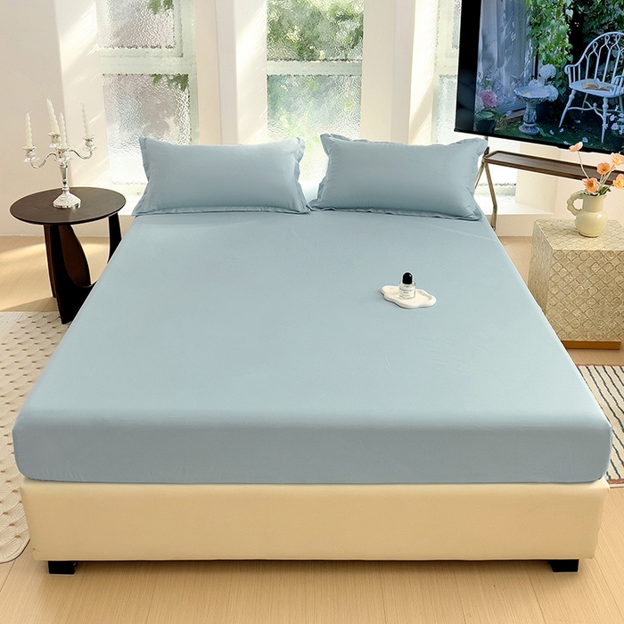 91家纺网 家纺一手货源 找家纺  楠沐家纺 2025新款纯色亲肤芦荟棉水洗棉床笠 浅灰