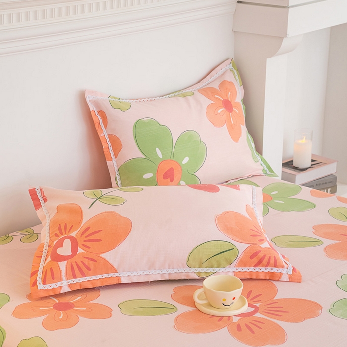 91家纺网 家纺一手货源 找家纺 首爱家纺 2025新款花边老粗布印花床单系列套件 花恋曲