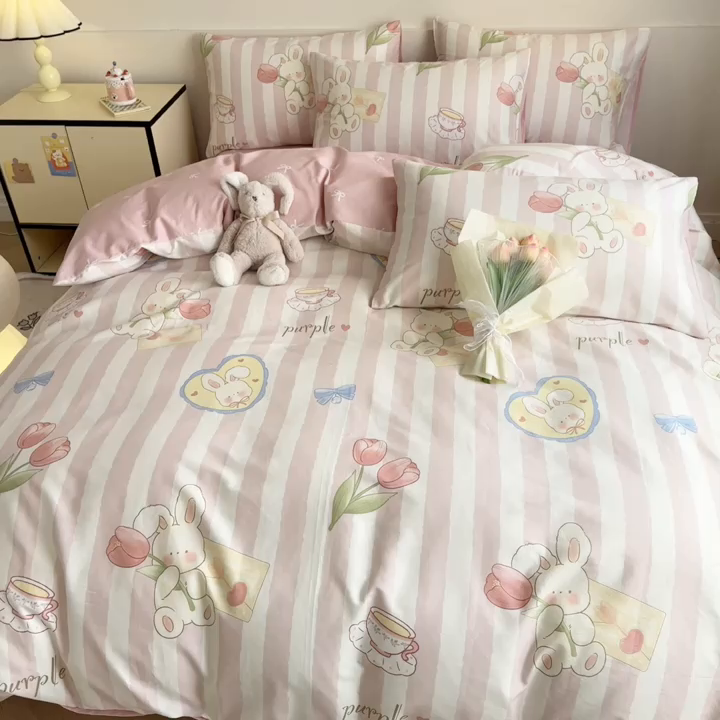 91家纺网 家纺一手货源 找家纺 呗旺鹿 2024新款小清新全棉纯棉四件套瑞贝卡