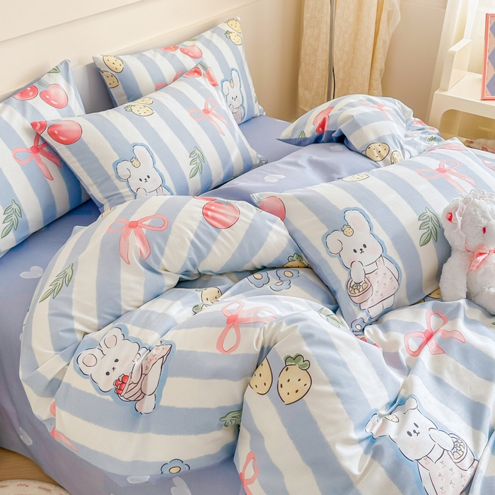 91家纺网 家纺一手货源 找家纺 呗旺鹿 2024新款小清新全棉纯棉四件套兔宝果园