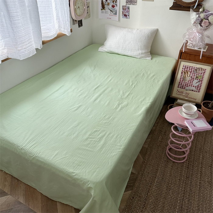 91家纺网 家纺一手货源 找家纺 恋恋三季 2024新款全棉单品床笠床单 全棉斜纹-浅绿