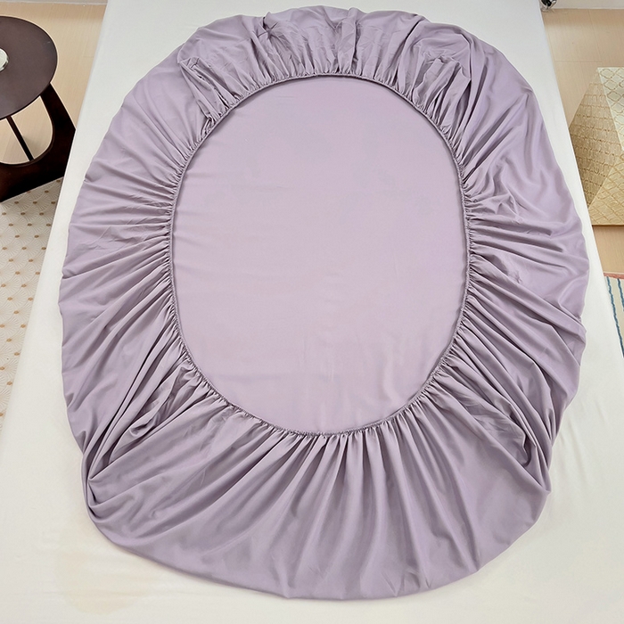 91家纺网 家纺一手货源 找家纺  楠沐家纺 2025新款纯色亲肤芦荟棉水洗棉床笠 浅紫