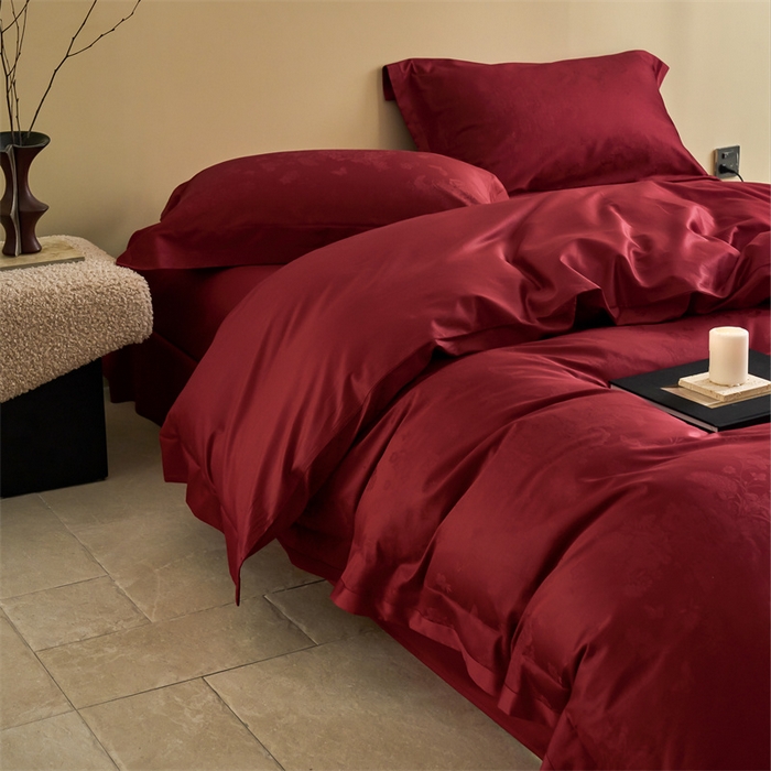 91家纺网 家纺一手货源 找家纺 （总）云胡 2024新款50s双股长绒棉四件套-蝶恋佳人红