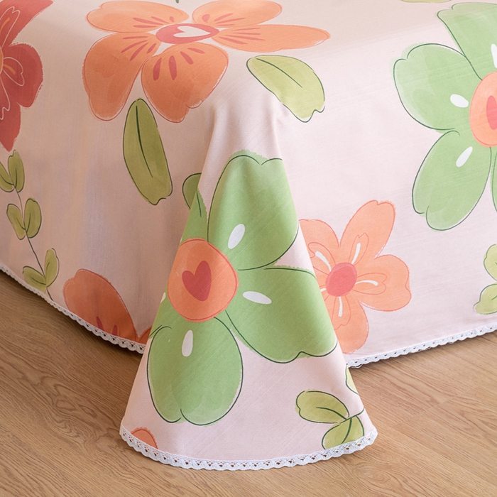 91家纺网 家纺一手货源 找家纺 首爱家纺 2025新款花边老粗布印花床单系列套件 花恋曲