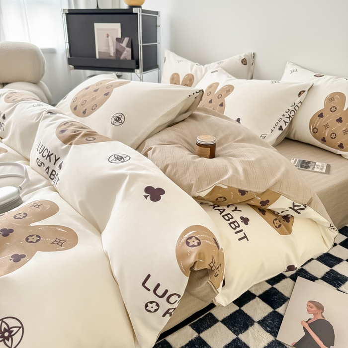 91家纺网 家纺一手货源 找家纺 呗旺鹿 2024新款休闲风全棉纯棉四件套 伯爵兔兔