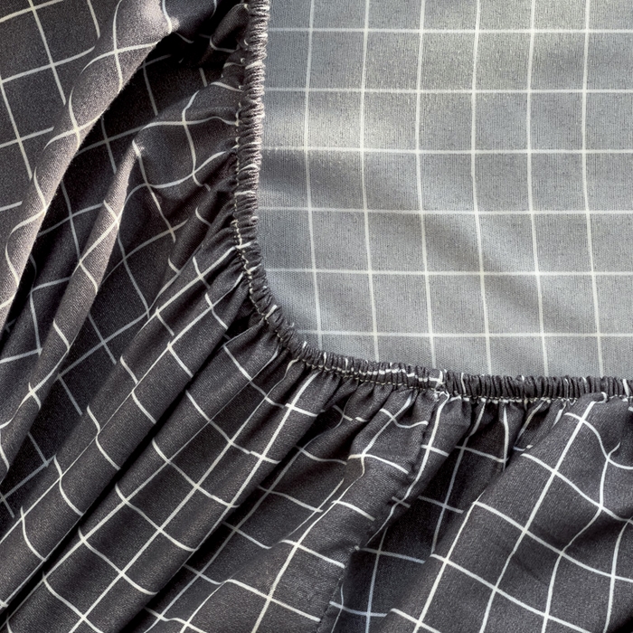 91家纺网 家纺一手货源 找家纺  楠沐家纺 2025新款印花亲肤芦荟棉水洗棉床笠 小黑格