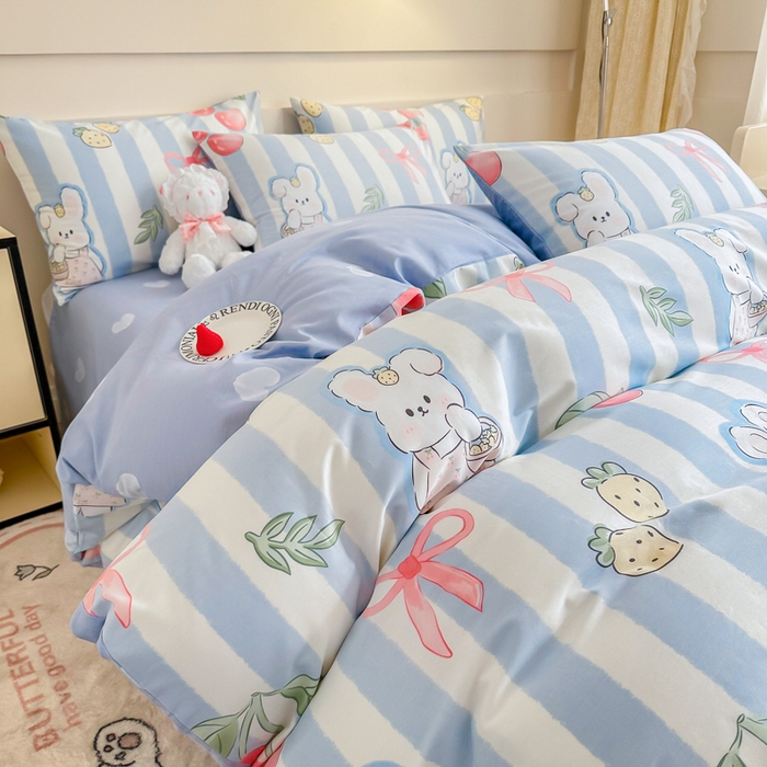 91家纺网 家纺一手货源 找家纺 呗旺鹿 2024新款小清新全棉纯棉四件套兔宝果园