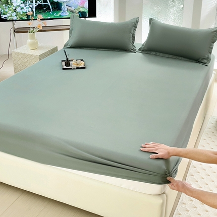  楠沐家纺 2025新款纯色亲肤芦荟棉水洗棉床笠 军绿