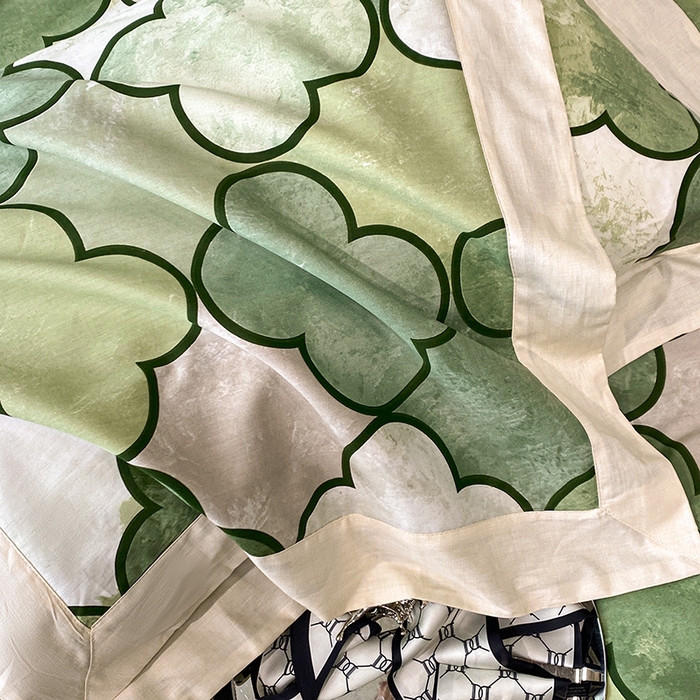 91家纺网 家纺一手货源 找家纺 金奇达 2024新款全棉宽边轻奢四件套 雅宝绿