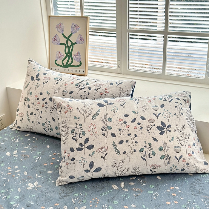 91家纺网 家纺一手货源 找家纺 沐棉家居 2024新款小清新全棉13372印花单枕套 叶落知秋