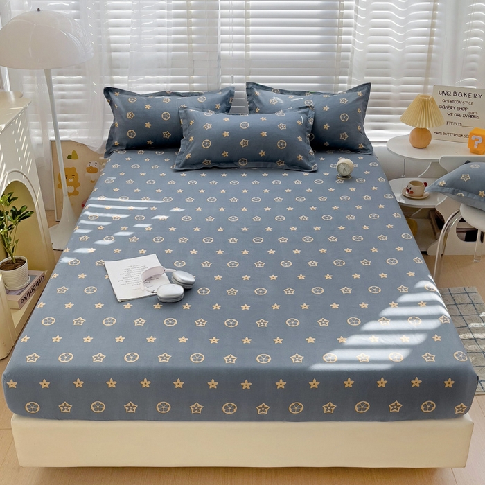 91家纺网 家纺一手货源 找家纺  楠沐家纺 2026新款印花亲肤芦荟棉水洗棉床笠 凯瑞拉