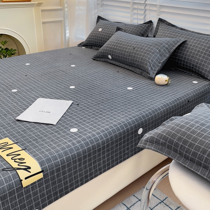 91家纺网 家纺一手货源 找家纺  楠沐家纺 2026新款印花亲肤芦荟棉水洗棉床笠 潮格