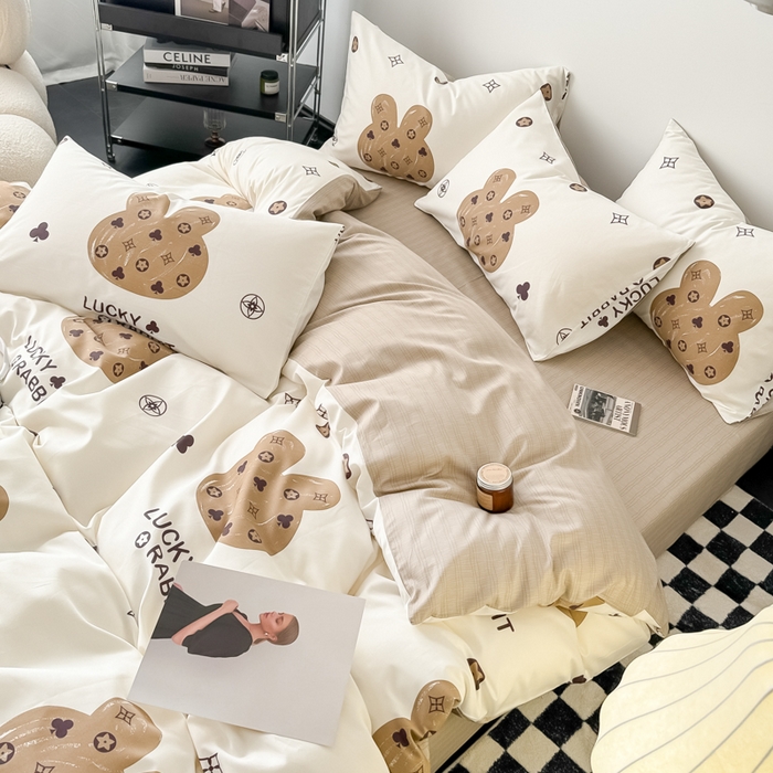 91家纺网 家纺一手货源 找家纺 呗旺鹿 2024新款休闲风全棉纯棉四件套 伯爵兔兔