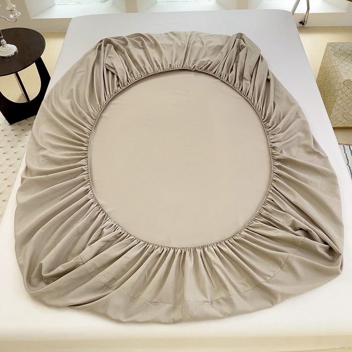 91家纺网 家纺一手货源 找家纺  楠沐家纺 2025新款纯色亲肤芦荟棉水洗棉床笠 浅驼