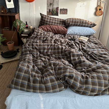 91家纺网 家纺一手货源 找家纺 （总）恋恋三季 2024新款色织水洗棉美拉德格子风四件套-赫尔学院 第一组