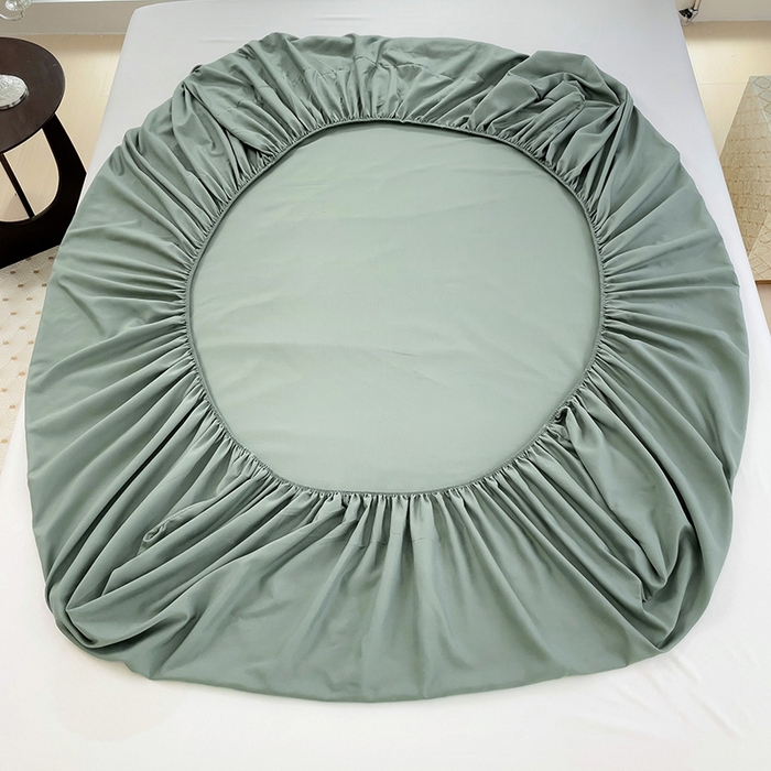 91家纺网 家纺一手货源 找家纺  楠沐家纺 2025新款纯色亲肤芦荟棉水洗棉床笠 军绿