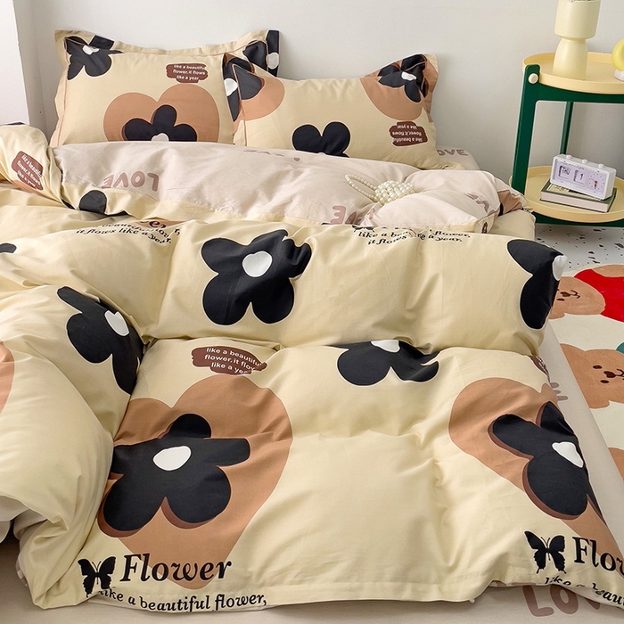 91家纺网 家纺一手货源 找家纺 乐童 2024新款直播爆款13070纯棉印花吊边款一字绣四件套 夜魅