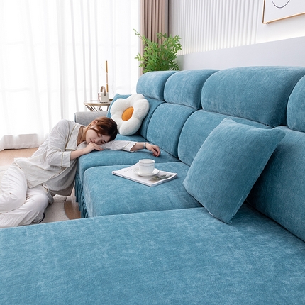沐沐 2026新款雪尼尔裙边沙发笠 宁静蓝