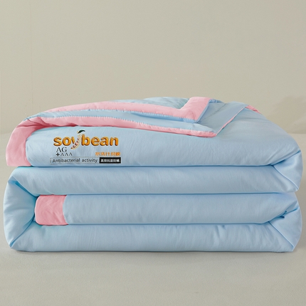 91家纺网 家纺一手货源 找家纺 易博被业 热卖直播热款水洗针织棉手包边夏凉被 天空蓝