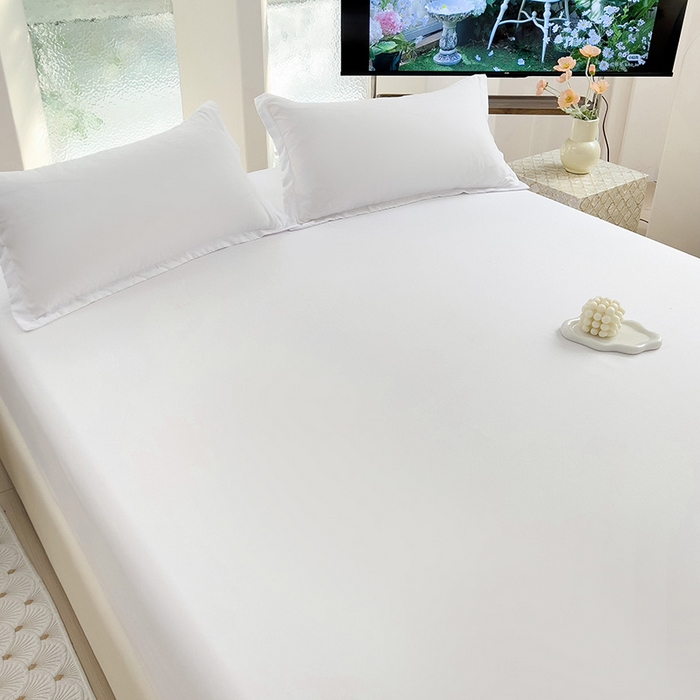 91家纺网 家纺一手货源 找家纺  楠沐家纺 2025新款纯色亲肤芦荟棉水洗棉床笠 本白