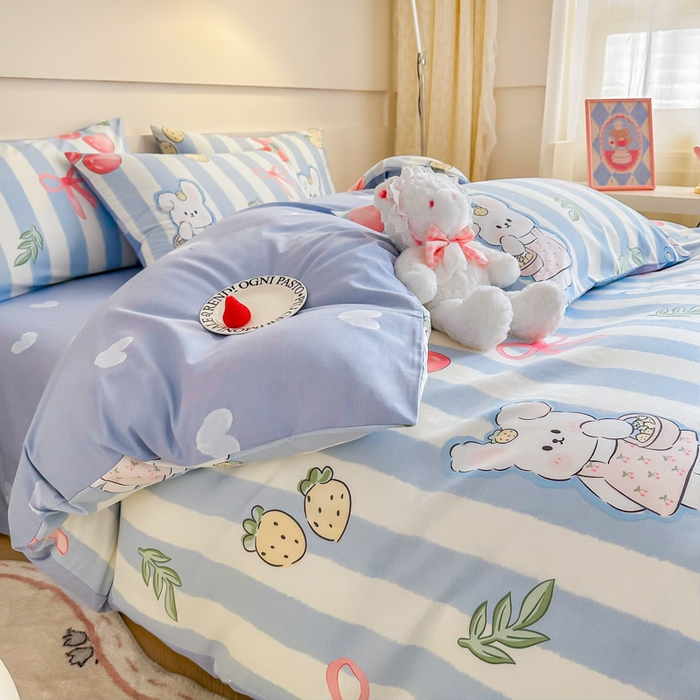 91家纺网 家纺一手货源 找家纺 呗旺鹿 2024新款小清新全棉纯棉四件套兔宝果园