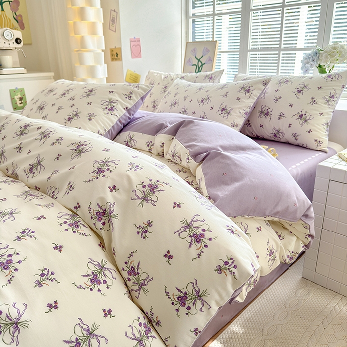 91家纺网 家纺一手货源 找家纺 沐棉家居 2024新款小清新全棉13372印花单被套 曼妙花姿