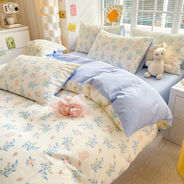 91家纺网 家纺一手货源 找家纺 沐棉家居 2024新款小清新全棉13372印花单被套 兔精灵