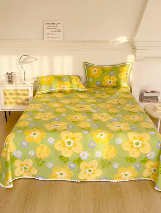 91家纺网 家纺一手货源 找家纺 首爱家纺 2025新款花边老粗布印花床单系列套件 时尚花梦