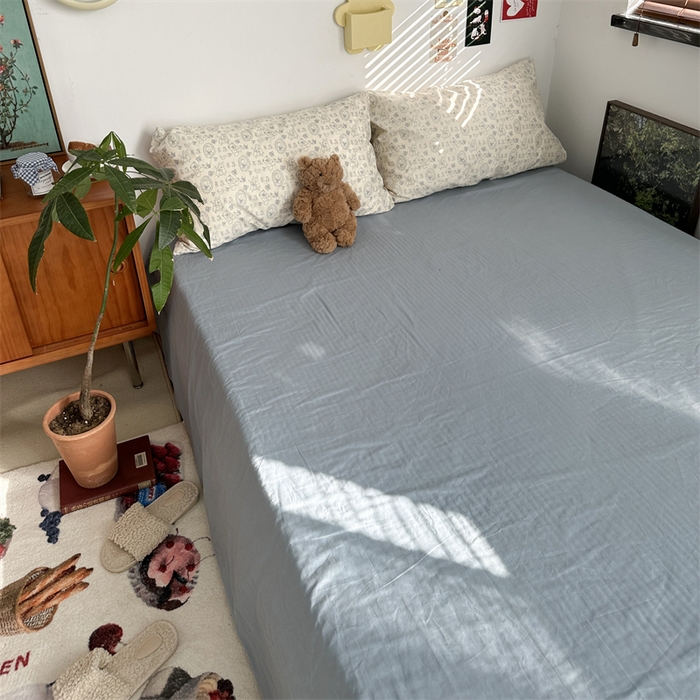 91家纺网 家纺一手货源 找家纺 恋恋三季 2024新款全棉单品床笠床单 全棉斜纹-丹宁蓝