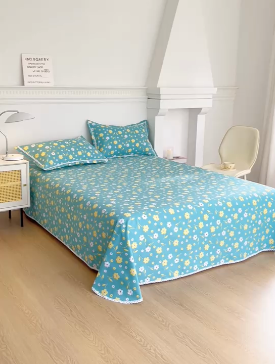 91家纺网 家纺一手货源 找家纺 首爱家纺 2025新款花边老粗布印花床单系列套件 繁花热情