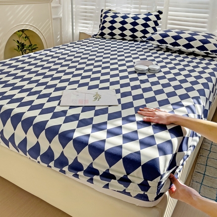  楠沐家纺 2025新款印花亲肤芦荟棉水洗棉床笠 克莱因蓝