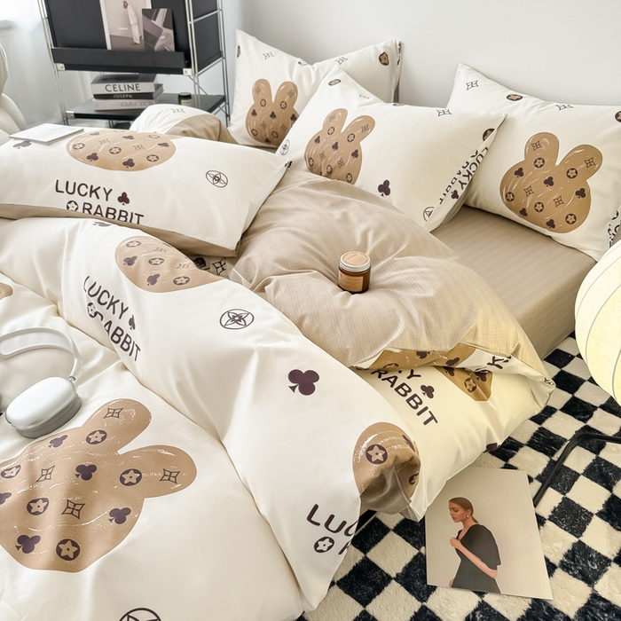 91家纺网 家纺一手货源 找家纺 呗旺鹿 2024新款休闲风全棉纯棉四件套 伯爵兔兔