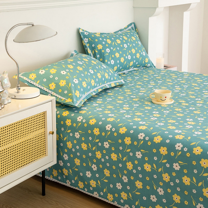 91家纺网 家纺一手货源 找家纺 首爱家纺 2025新款花边老粗布印花床单系列套件 繁花热情