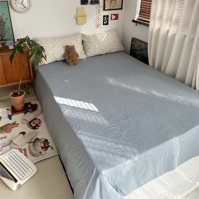 91家纺网 家纺一手货源 找家纺 恋恋三季 2024新款全棉单品床笠床单 全棉斜纹-丹宁蓝