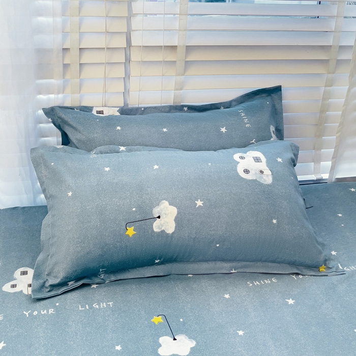 91家纺网 家纺一手货源 找家纺  楠沐家纺 2026新款印花亲肤芦荟棉水洗棉床笠 星星点灯